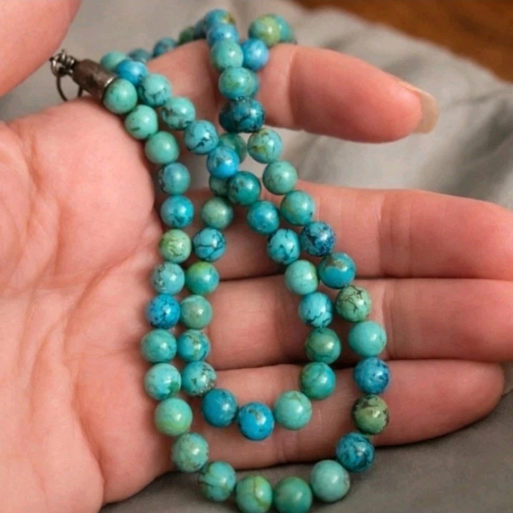 Jay King Dtr Sterling Silver 8 mm Turquoise Bead Necklace 18.5"